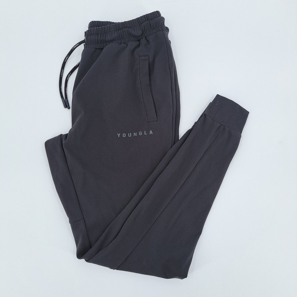 YOUNGLA Men's Black Jogger Pants - Elastic Waist & Drawstring